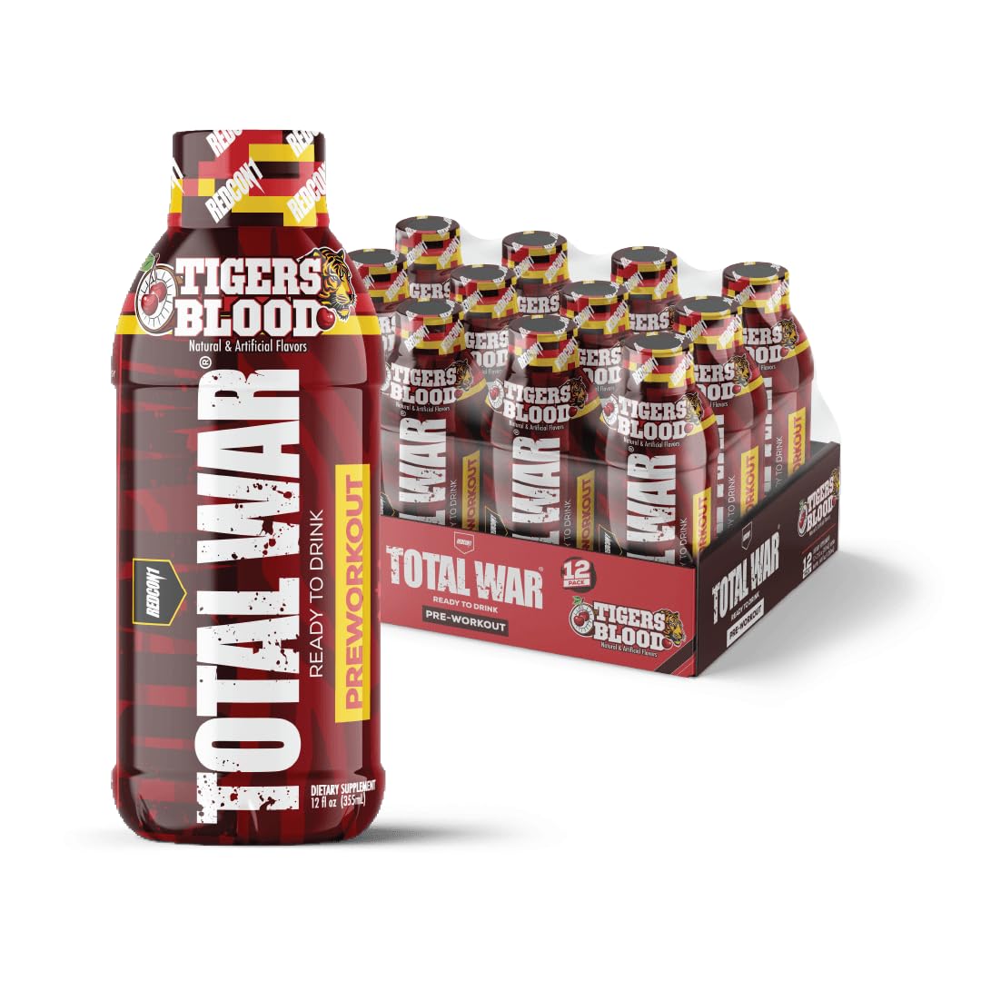 REDCON1 Total War Ready to Drink Pre Workout | Baja Bomb | 365mg Caffeine + Citrulline Malate + Beta Alanine | Zero Sugar (12 Pack)