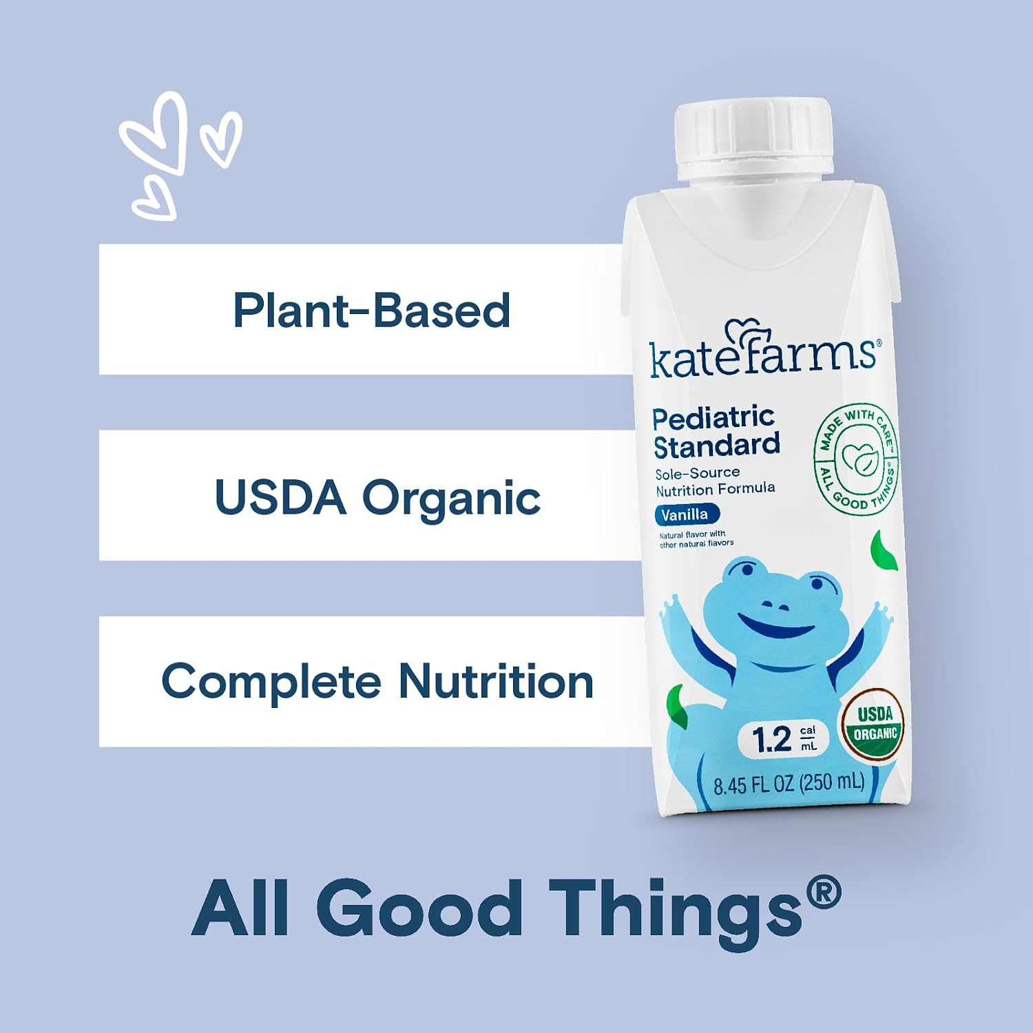 KATE FARMS Pediatric 1.2 High Calorie Shake, Vanilla, 6 Pack | Organic pediatric nutrition shake with 12g protein plus 27 vitamins and minerals.