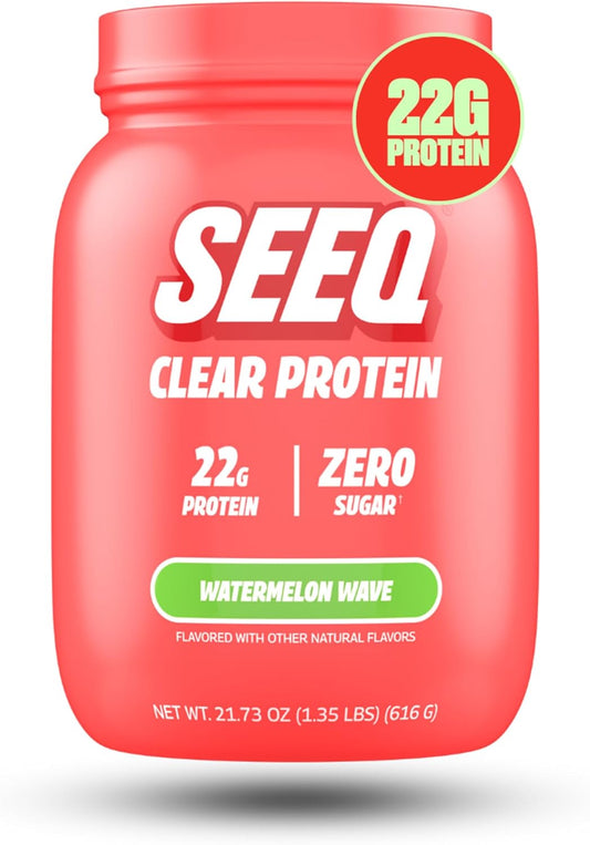 SEEQ Clear Protein Powder - Watermelon Wave - 22 Servings - 22g Clear Whey Protein Isolate - Zero Sugar - 0g Lactose - Allergen Friendly - GLP1 Support - Bone Health - Muscle Post Workout Recovery