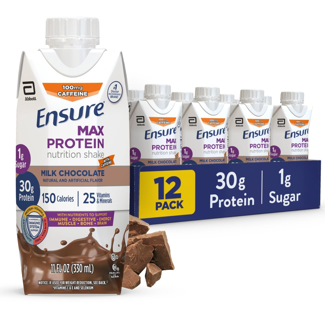 Ensure Max Protein French Vanilla Shake, 30g High Protein, 12 Pack | 30g Protein to Support Muscle Health & Manage Hunger for Adults, Each Protein Shake has 1g Sugar, 150 Calories, 4g Fiber