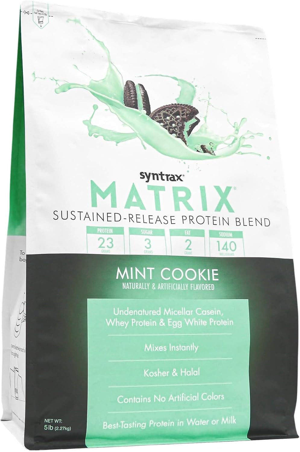 Syntrax Nutrition Matrix - Sustained-Release Protein Blend, Mint Cookie 5 lbs. Real Cookie Pieces | Whey Protein, Micellar Casein, Egg Albumin