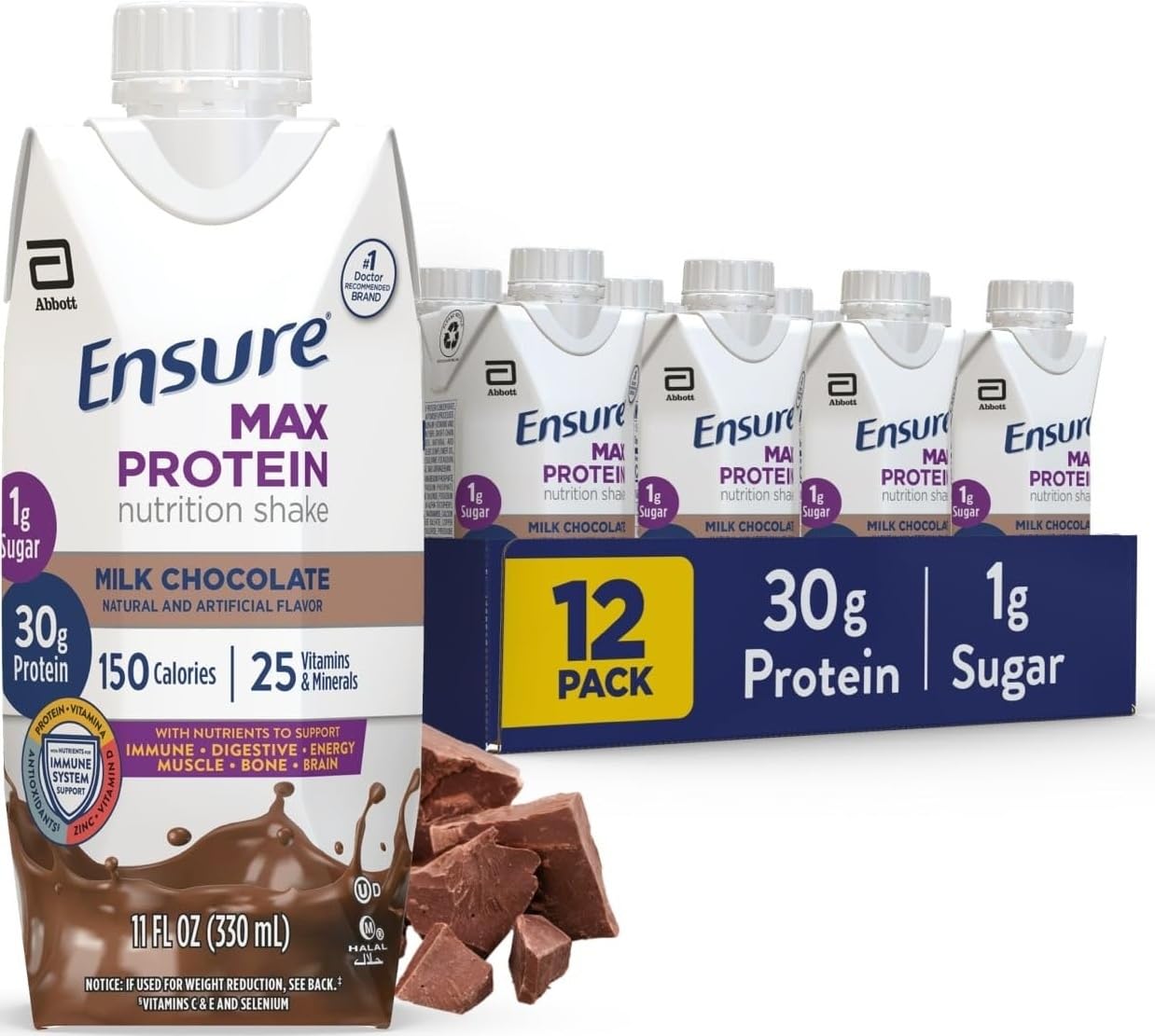 Ensure Max Protein French Vanilla Shake, 30g High Protein, 12 Pack | 30g Protein to Support Muscle Health & Manage Hunger for Adults, Each Protein Shake has 1g Sugar, 150 Calories, 4g Fiber