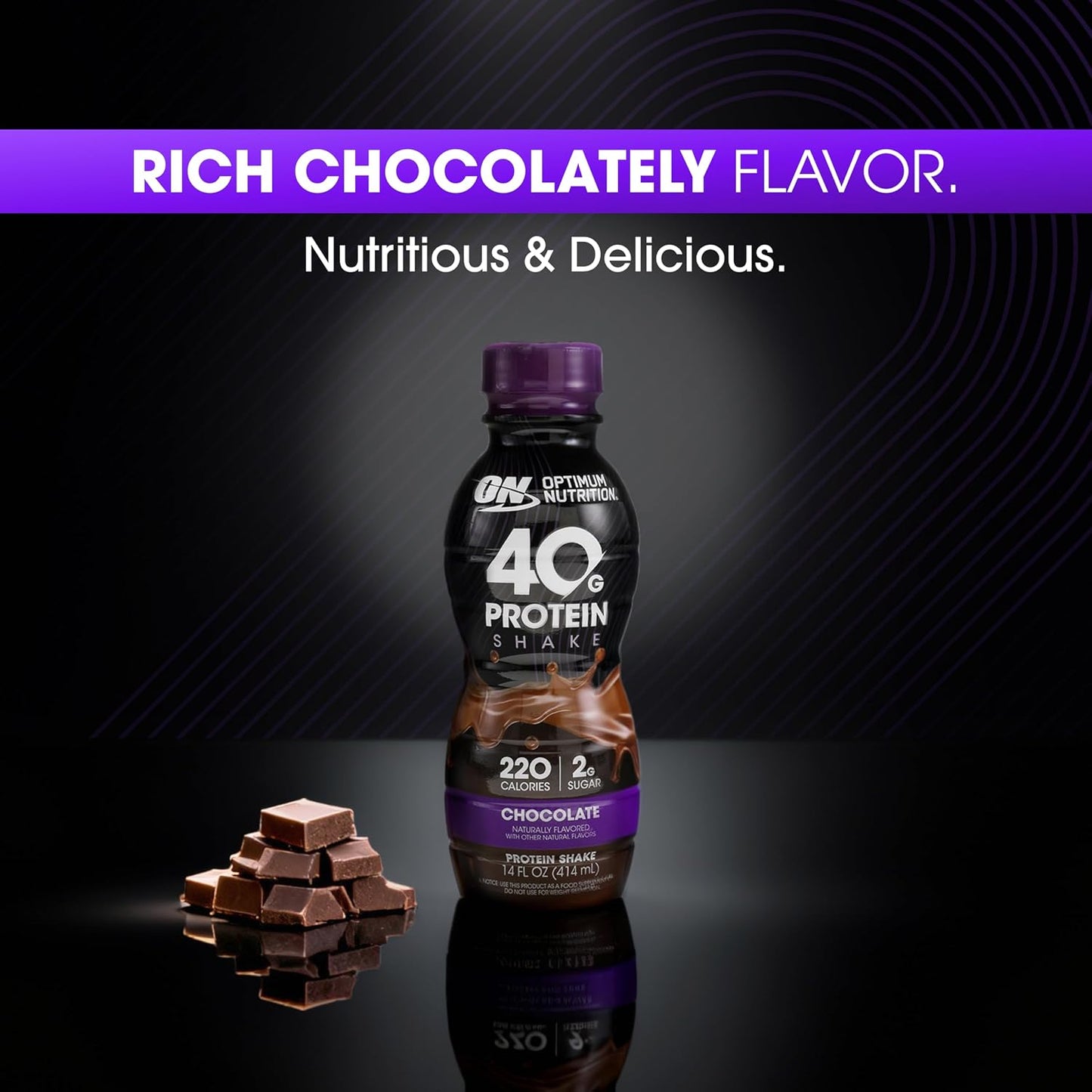 Optimum Nutrition 40g Protein Shake, Chocolate, 14 Fl Oz, 12 Ct | Naturally Flavored, On The Go Complete Protein Drink, Supports Muscle Recovery, 40g of Protein per Serving, Gluten Free