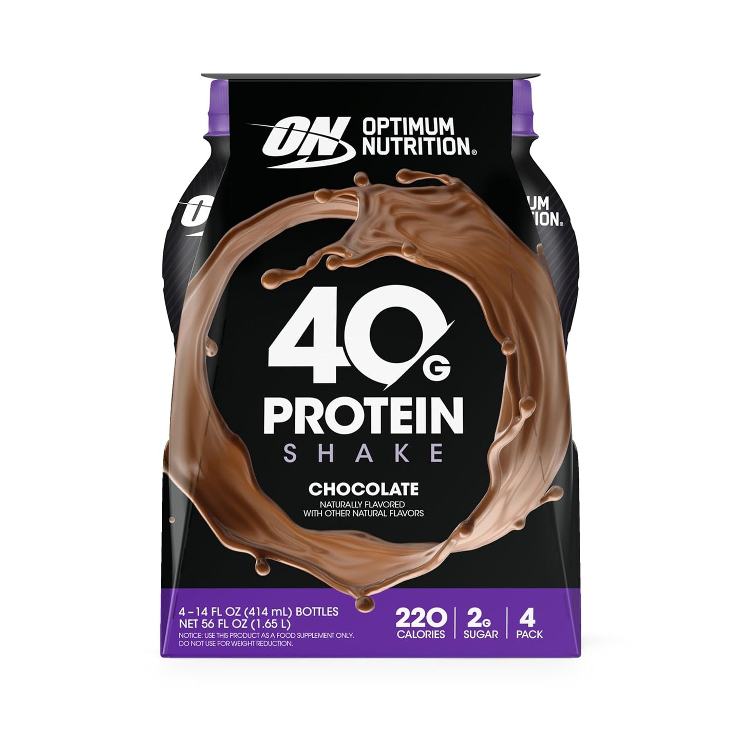 Optimum Nutrition 40g Protein Shake, Chocolate, 14 Fl Oz, 12 Ct | Naturally Flavored, On The Go Complete Protein Drink, Supports Muscle Recovery, 40g of Protein per Serving, Gluten Free
