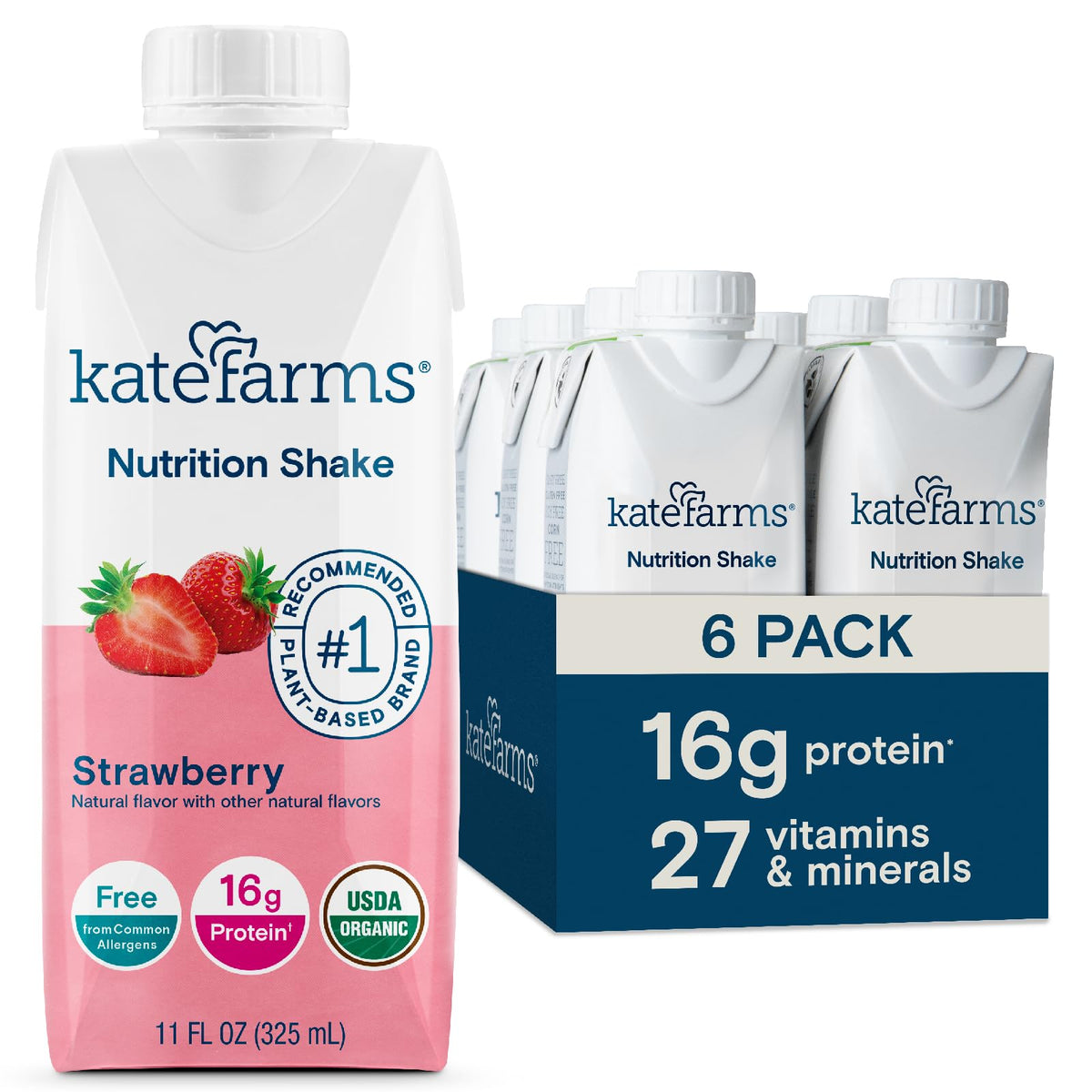 KATE FARMS Organic Nutrition Shake, Vanilla, 16g Protein, 12 Pack