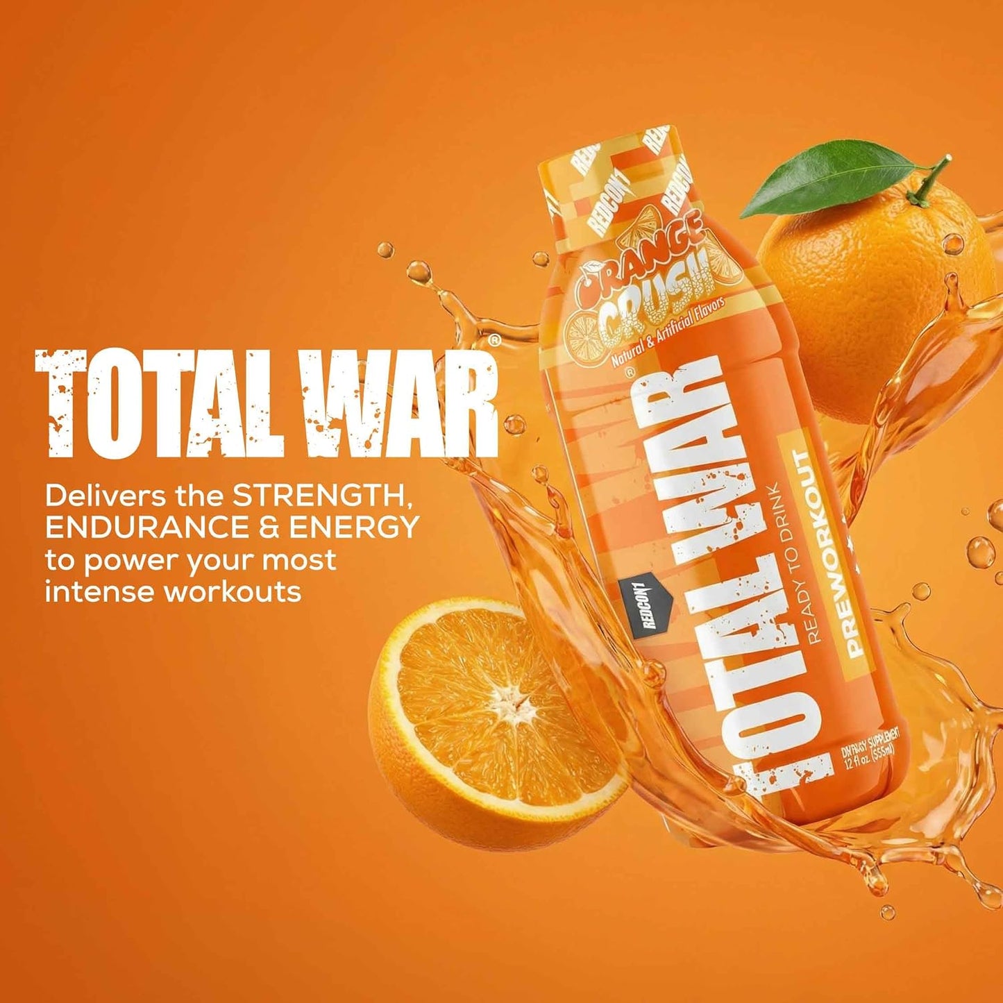 REDCON1 Total War Ready to Drink Pre Workout | Baja Bomb | 365mg Caffeine + Citrulline Malate + Beta Alanine | Zero Sugar (12 Pack)