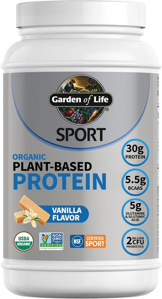 Garden of Life Organic Vegan Protein Powder with Probiotics, BCAAs, NSF Certified, Gluten Free & Sport, Non GMO, Sport Protein Powder, 19 Servings, Vanilla