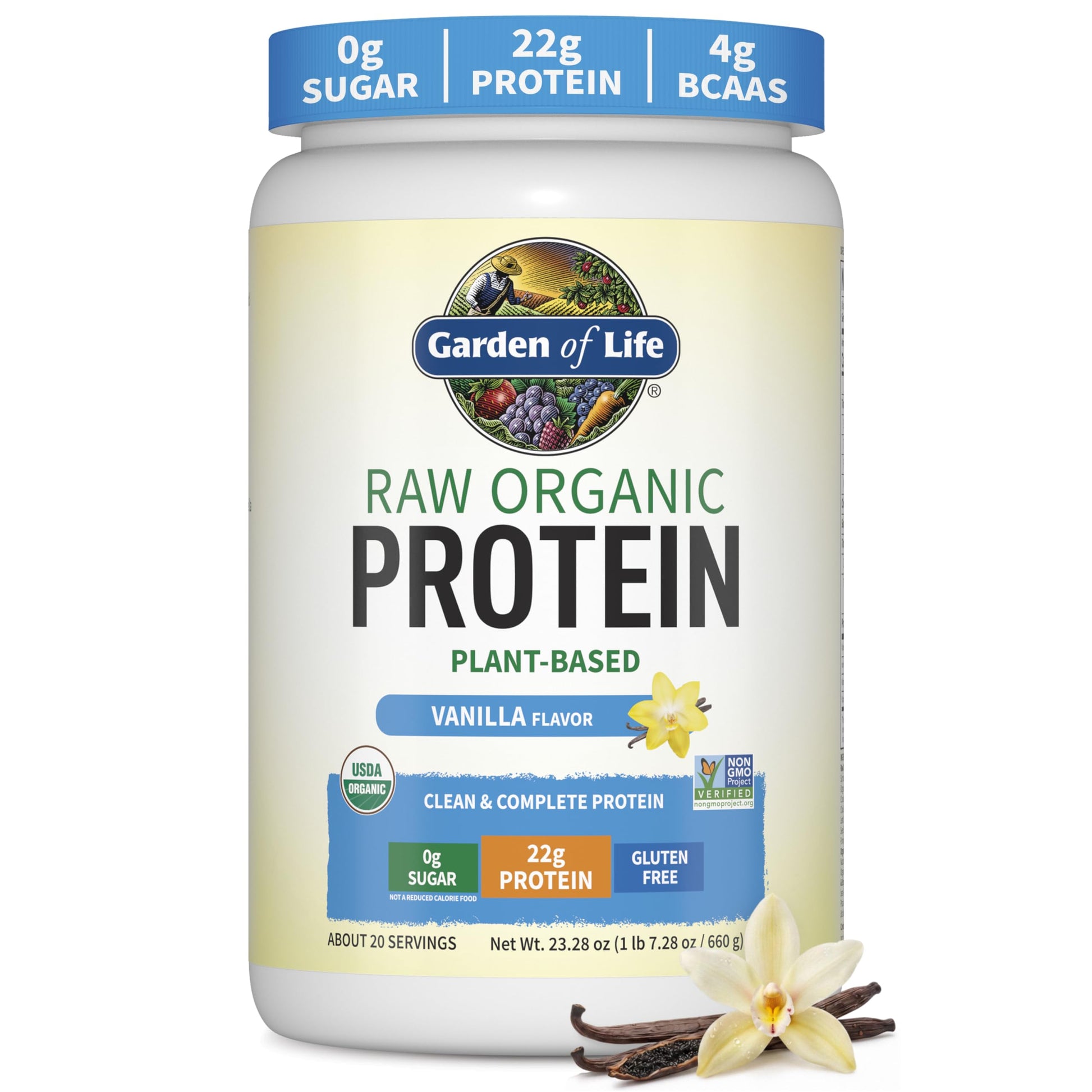 Garden of Life Organic Vegan Protein Powder, Plant Based & BCAAs, Organic Protein Powder with Probiotics & Enzymes, Non-GMO, Gluten-Free Lactose Free 1.2 LB