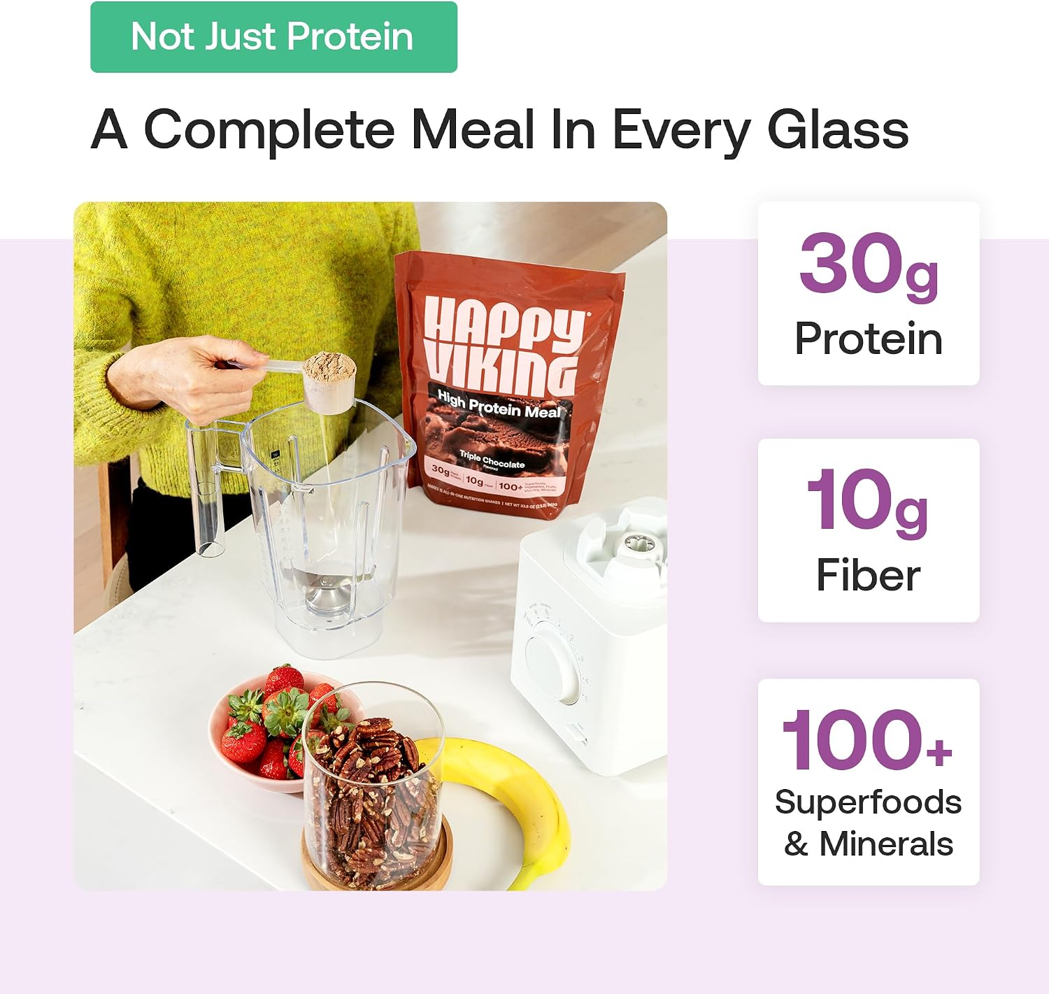 Happy Viking Plant-Based Vegan Protein Powder +100 Superfoods Vanilla Meal Replacement Shake, Created by Venus Williams, 30g Plant Protein, 10g Fiber,Gluten-Free, Non-GMO, 15 Meals