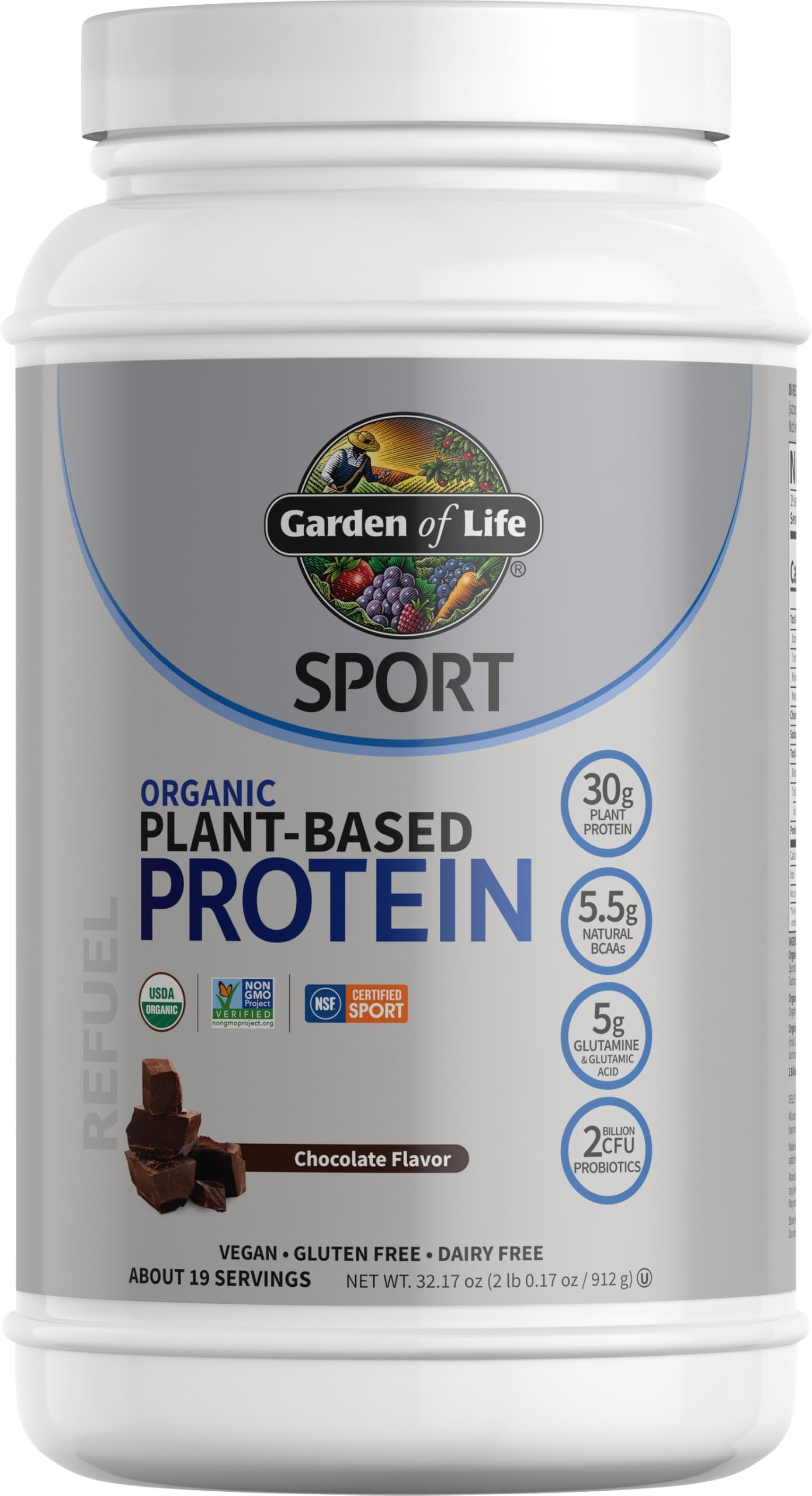 Garden of Life Organic Vegan Protein Powder with Probiotics, BCAAs, NSF Certified, Gluten Free & Sport, Non GMO, Sport Protein Powder, 19 Servings, Vanilla