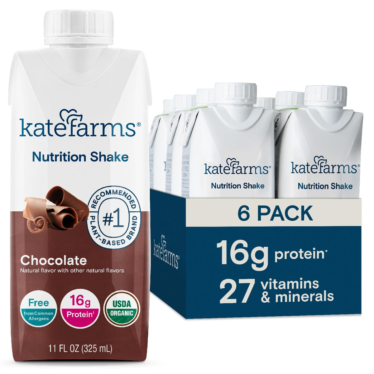 KATE FARMS Organic Nutrition Shake, Vanilla, 16g Protein, 12 Pack