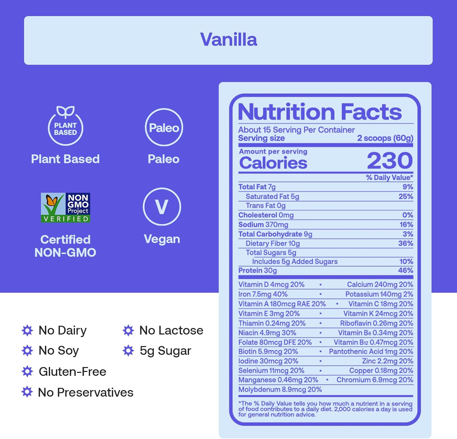 Happy Viking Plant-Based Vegan Protein Powder +100 Superfoods Vanilla Meal Replacement Shake, Created by Venus Williams, 30g Plant Protein, 10g Fiber,Gluten-Free, Non-GMO, 15 Meals