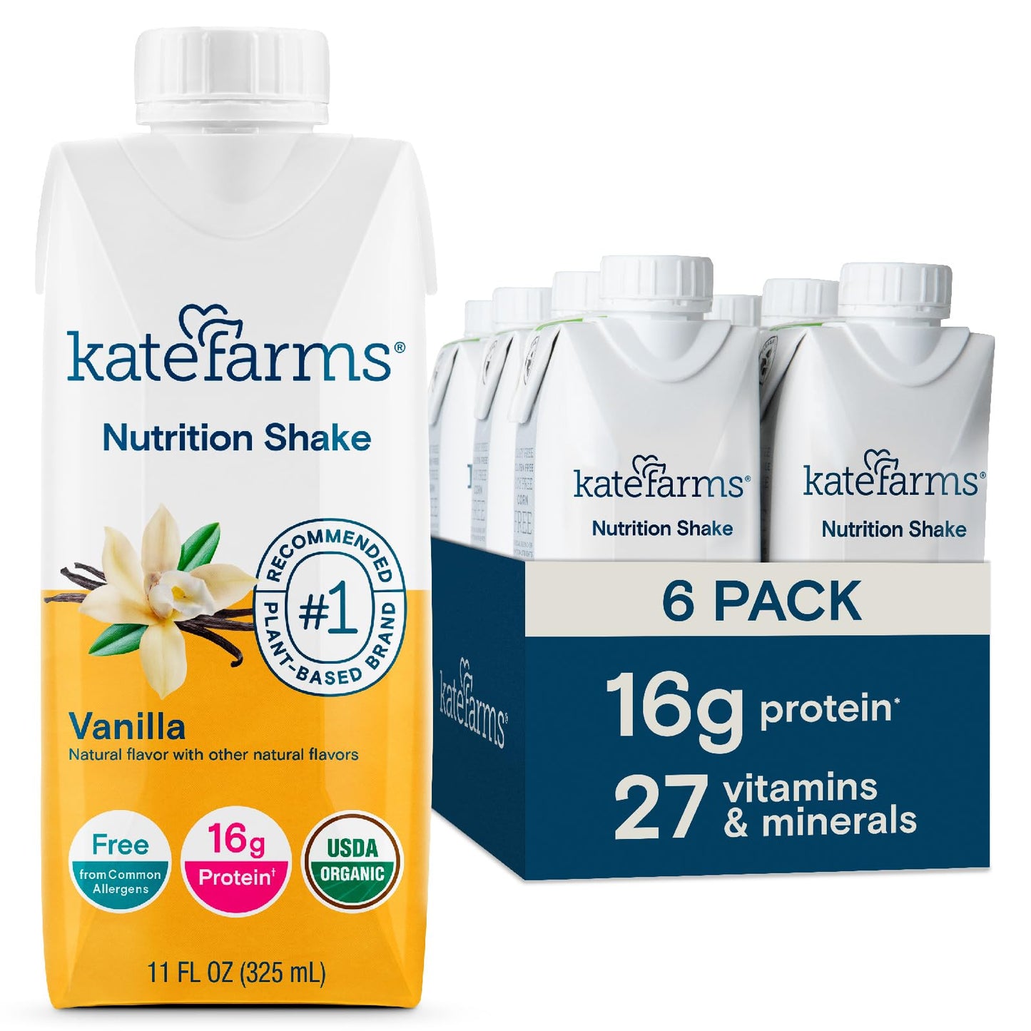 KATE FARMS Organic Nutrition Shake, Vanilla, 16g Protein, 12 Pack