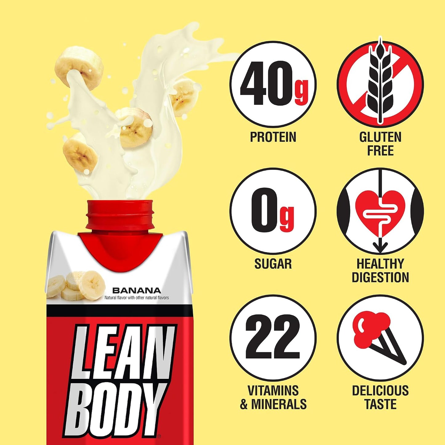 Labrada Lean Body Ready-to-Drink Banana Protein Shake,40g Protein,Whey Blend,0 Sugar,Gluten Free,22 Vitamins & Minerals,17 Ounce (Recyclable Carton & Lid - Pack of 12) LABRADA