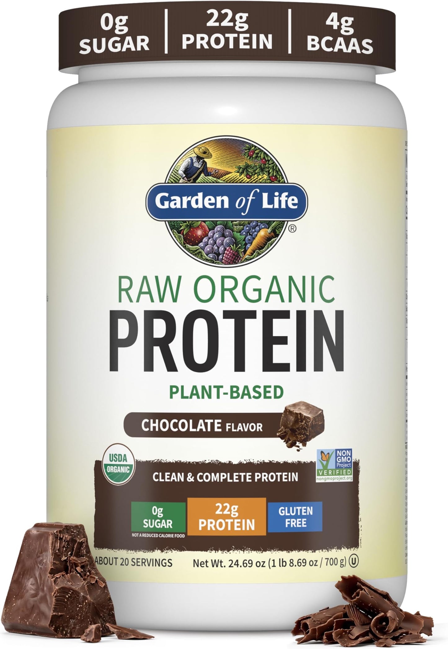 Garden of Life Organic Vegan Protein Powder, Plant Based & BCAAs, Organic Protein Powder with Probiotics & Enzymes, Non-GMO, Gluten-Free Lactose Free 1.2 LB