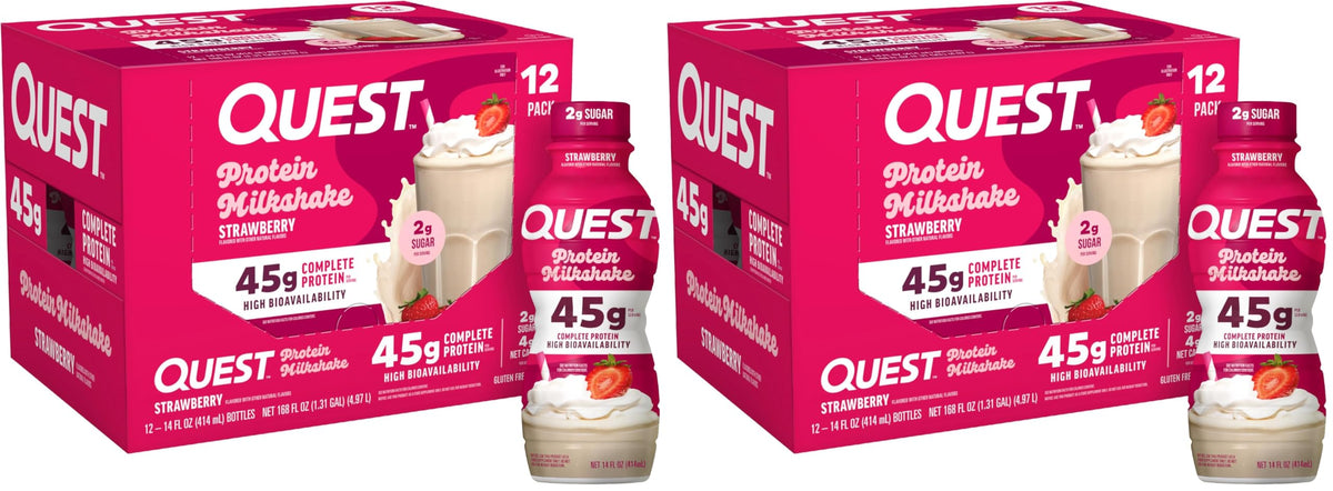 Quest Nutrition Vanilla Protein Shake, 45g Protein, 2g Sugar, 3g Net Carbs, Ready to Drink, Gluten Free, Bottle, 12 Count