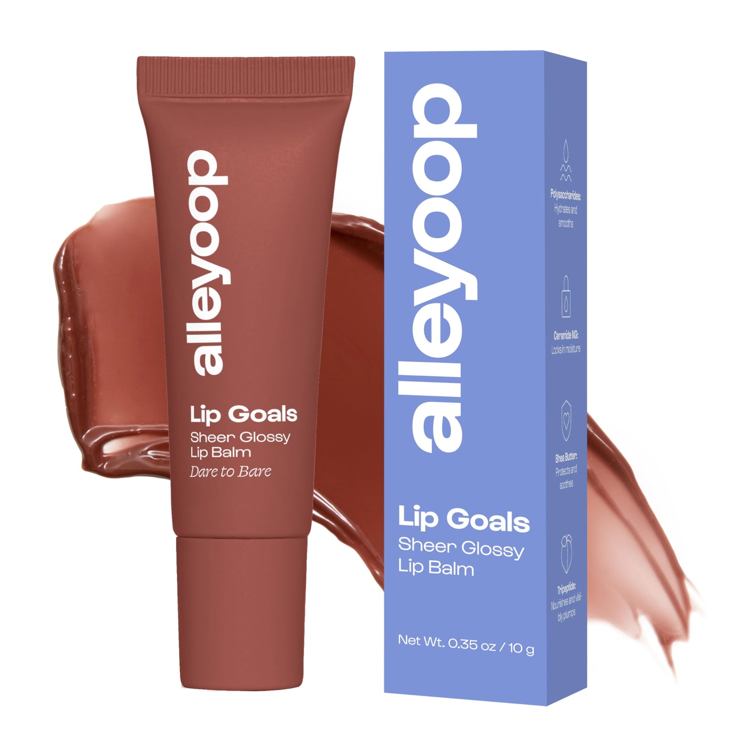 Alleyoop Lip Goals – Moisturizing Lip Balm for Women, Hydrating Lip Care for Dry Lips with Clean Vegan Ingredients, Everyday Treatment for Smooth, Soft, Nourished Lips, Sheer Rosy Brown
