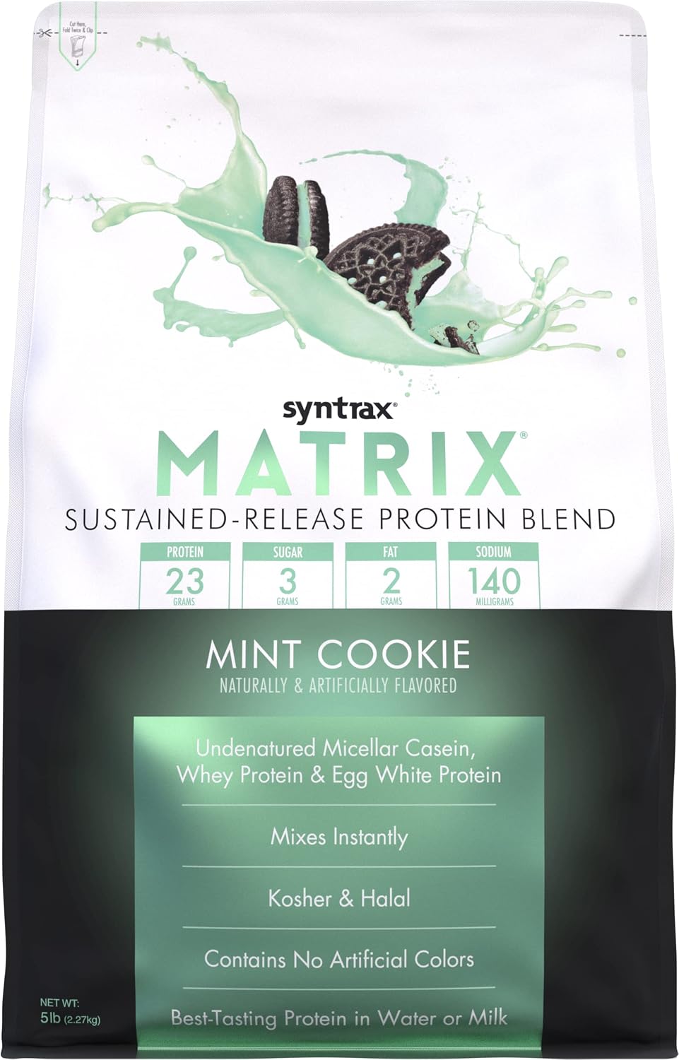 Syntrax Nutrition Matrix - Sustained-Release Protein Blend, Mint Cookie 5 lbs. Real Cookie Pieces | Whey Protein, Micellar Casein, Egg Albumin
