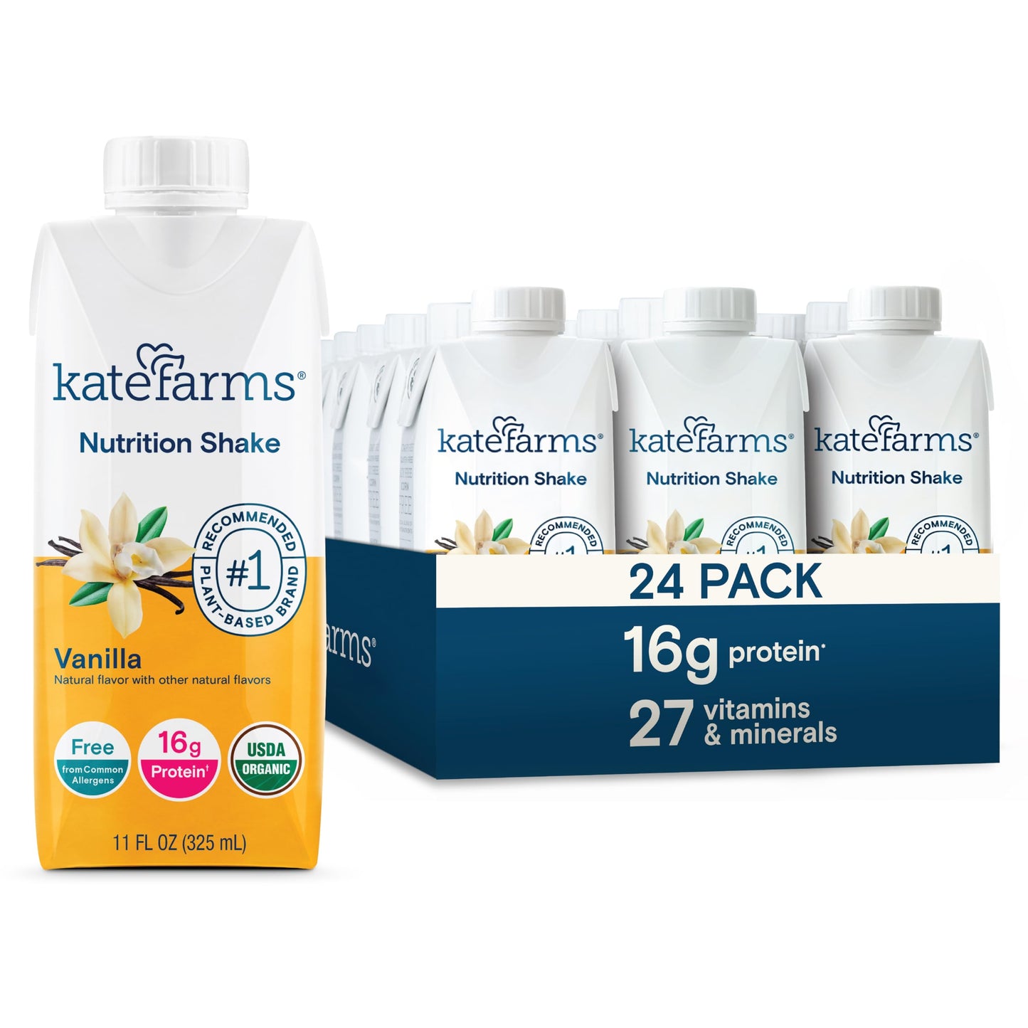 KATE FARMS Organic Nutrition Shake, Vanilla, 16g Protein, 12 Pack