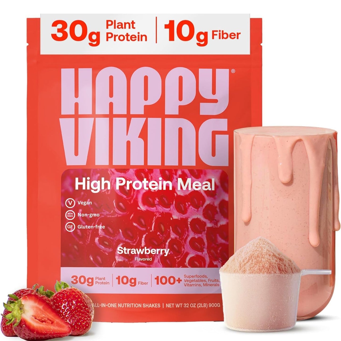 Happy Viking Plant-Based Vegan Protein Powder +100 Superfoods Vanilla Meal Replacement Shake, Created by Venus Williams, 30g Plant Protein, 10g Fiber,Gluten-Free, Non-GMO, 15 Meals