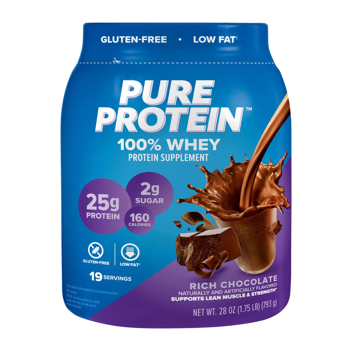 Pure Protein Powder, Whey, High Protein, Low Sugar, Gluten Free, Vanilla Cream, 1.75 lbs