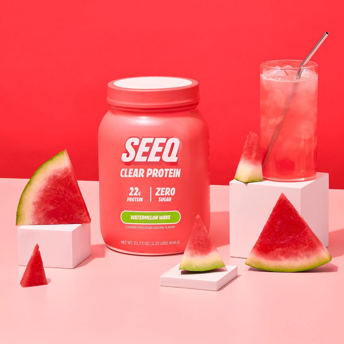 SEEQ Clear Protein Powder - Watermelon Wave - 22 Servings - 22g Clear Whey Protein Isolate - Zero Sugar - 0g Lactose - Allergen Friendly - GLP1 Support - Bone Health - Muscle Post Workout Recovery
