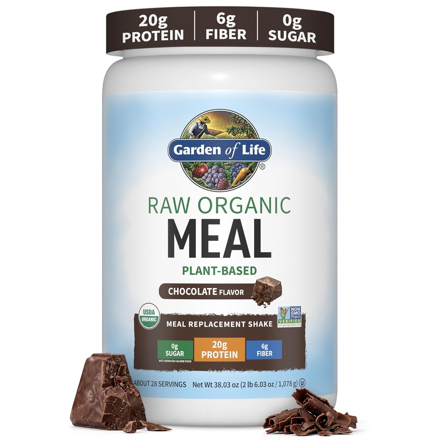 Garden of Life Raw Organic Meal Protein Powder, Chocolate, 28 Servings | Raw Organic, with Plant Based Pea Protein, Sprouts, Greens, Probiotics, Dairy Free 28 Servings
