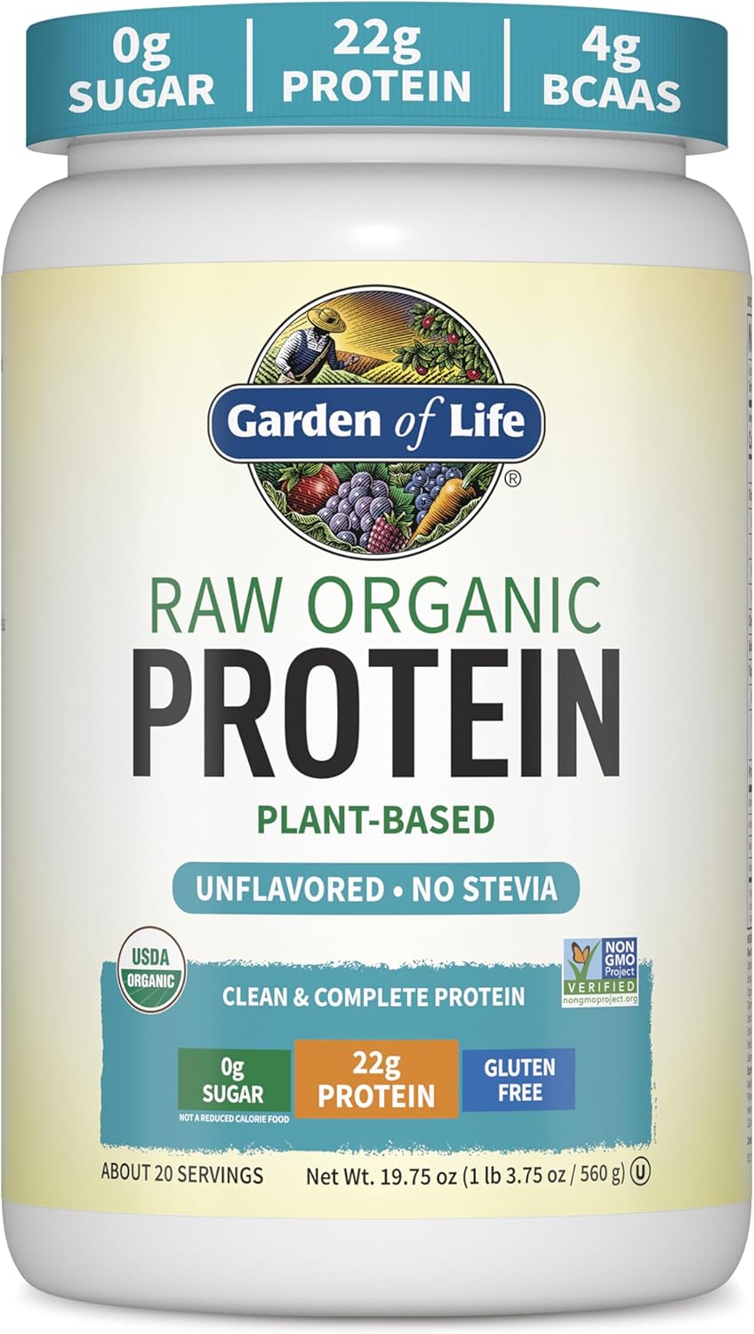 Garden of Life Organic Vegan Protein Powder, Plant Based & BCAAs, Organic Protein Powder with Probiotics & Enzymes, Non-GMO, Gluten-Free Lactose Free 1.2 LB