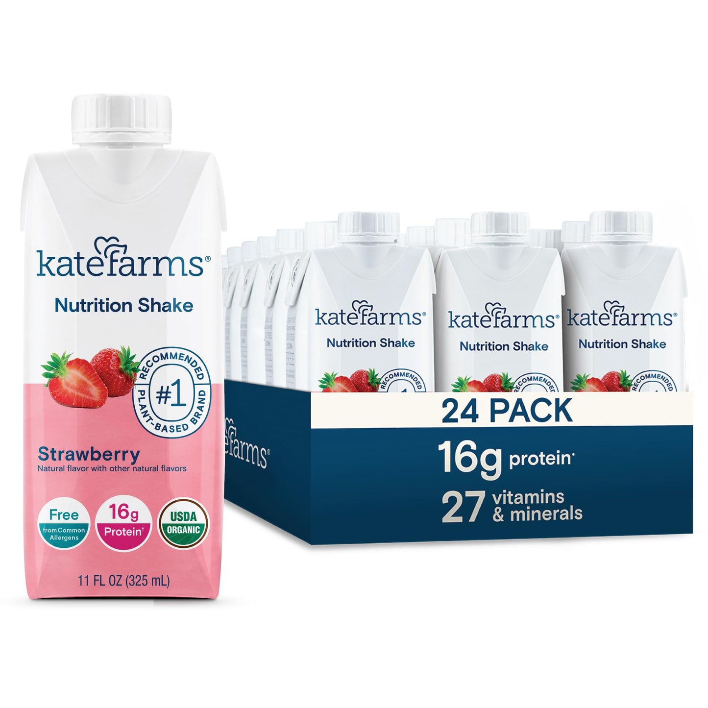 KATE FARMS Organic Nutrition Shake, Vanilla, 16g Protein, 12 Pack