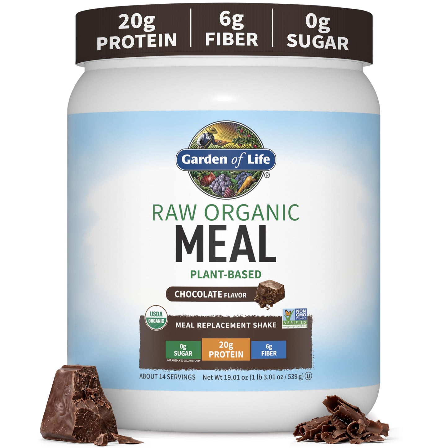 Garden of Life Raw Organic Meal Protein Powder, Chocolate, 28 Servings | Raw Organic, with Plant Based Pea Protein, Sprouts, Greens, Probiotics, Dairy Free 28 Servings