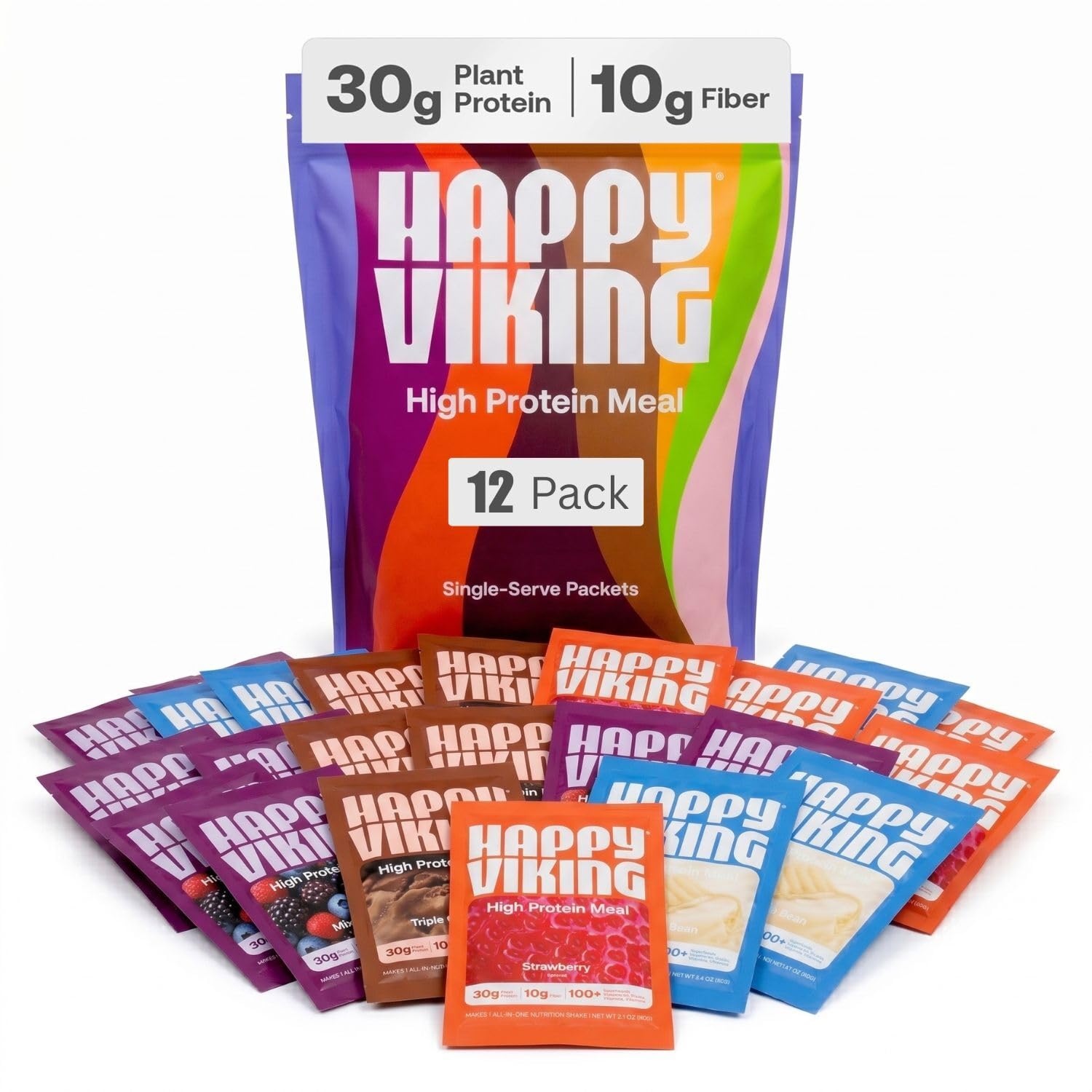 Happy Viking Plant-Based Vegan Protein Powder +100 Superfoods Vanilla Meal Replacement Shake, Created by Venus Williams, 30g Plant Protein, 10g Fiber,Gluten-Free, Non-GMO, 15 Meals