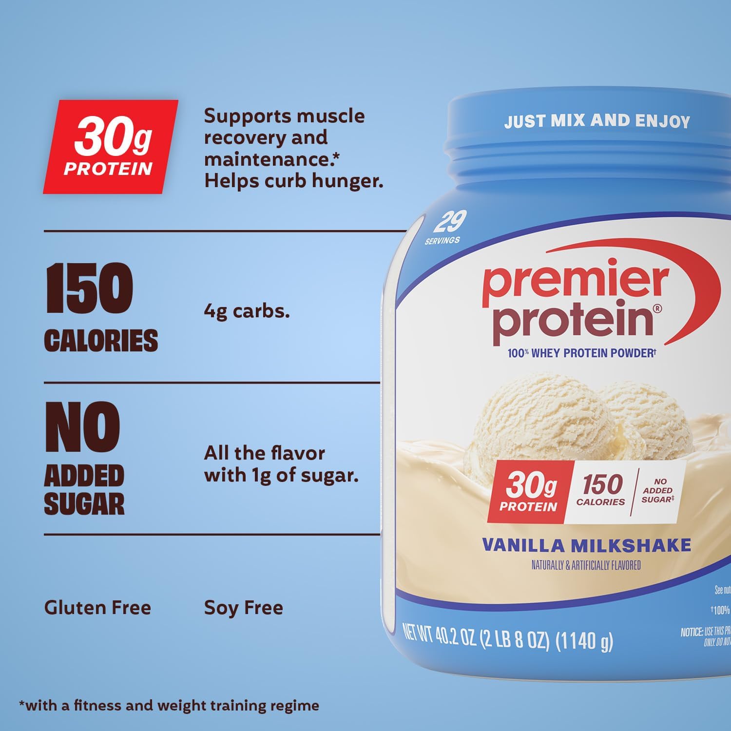 Premier Protein 30g High Protein Powder, 100% Whey, Vanilla, 29 Servings