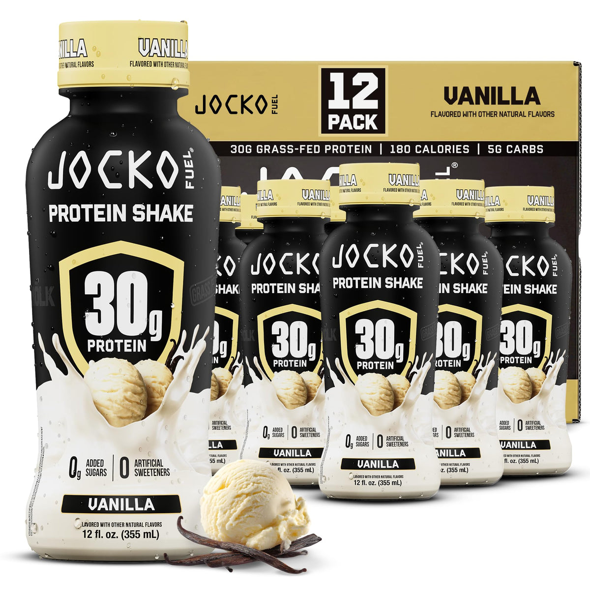 Jocko Fuel High Protein Shakes, Banana Cream, 12 fl oz | 12 Pack