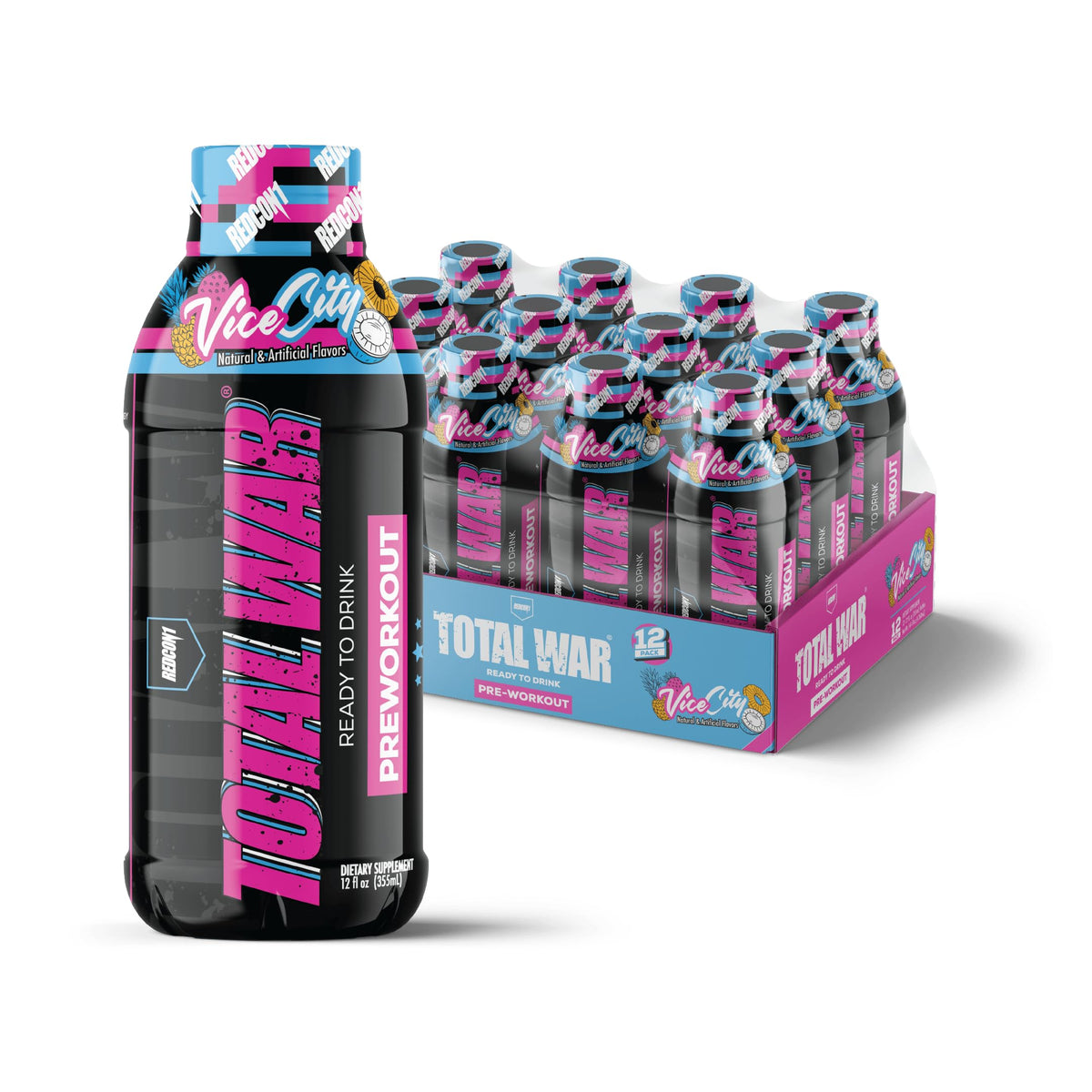 REDCON1 Total War Ready to Drink Pre Workout | Baja Bomb | 365mg Caffeine + Citrulline Malate + Beta Alanine | Zero Sugar (12 Pack)