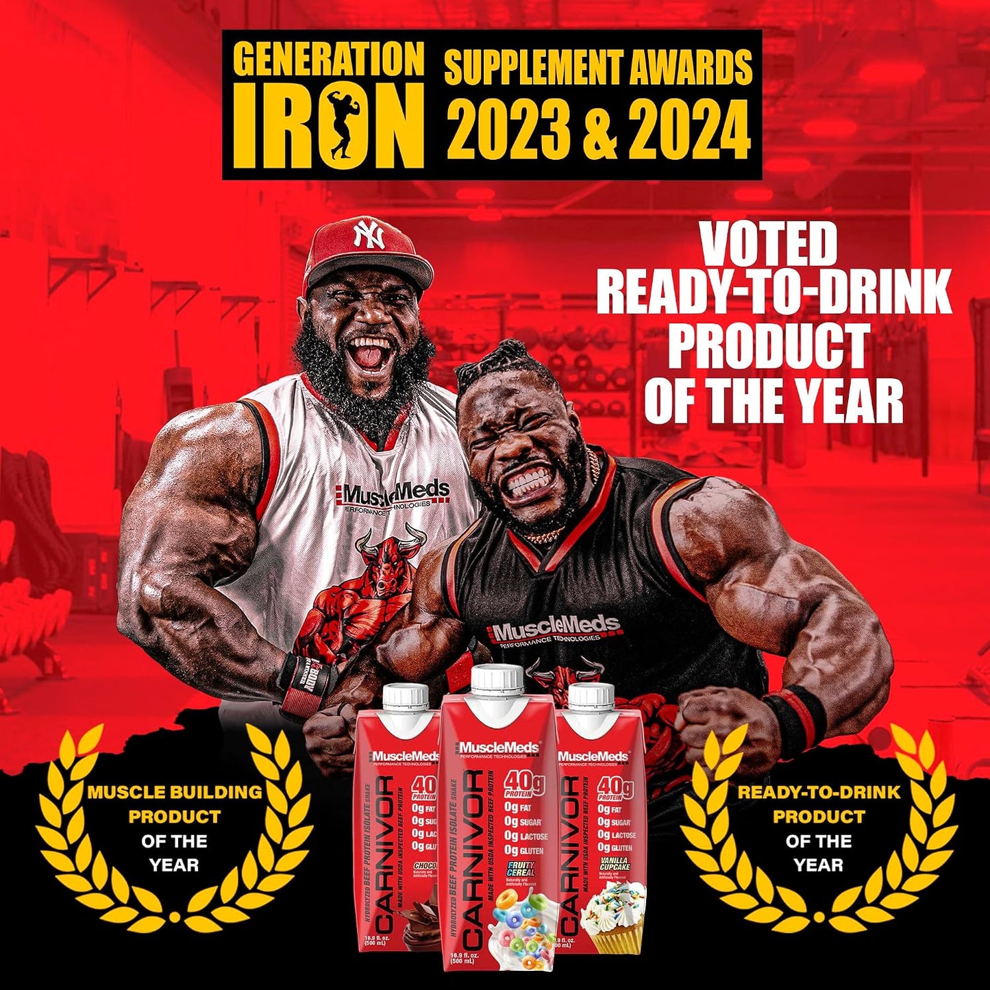 MuscleMeds Carnivor RTD, Ready to Drink Protein, Lactose Free, Sugar Free, 40g Isolate Protein, Muscle Building, Recovery, Chocolate, 16.9 Fl Oz (Pack of 12)