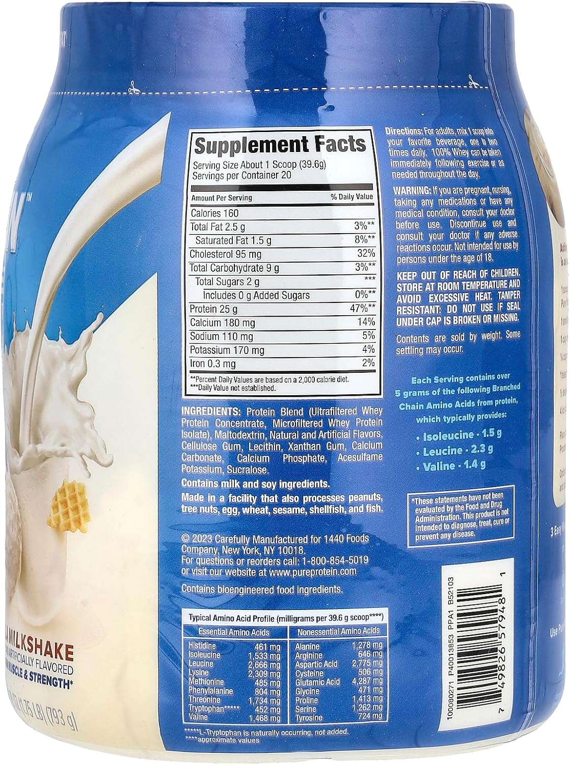 Pure Protein Powder, Whey, High Protein, Low Sugar, Gluten Free, Vanilla Cream, 1.75 lbs