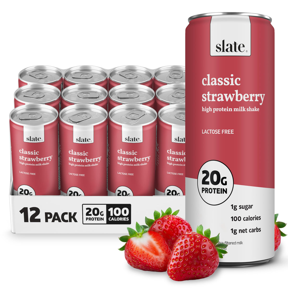 Slate Milk - High Protein Milk Shake - Core Variety Pack - Classic Chocolate, Dark Chocolate, French Vanilla - Lactose Free, 20g Protein, 1g Sugar, 100 Calories, 1-2g Net Carbs - 11 fl oz, 12 Cans