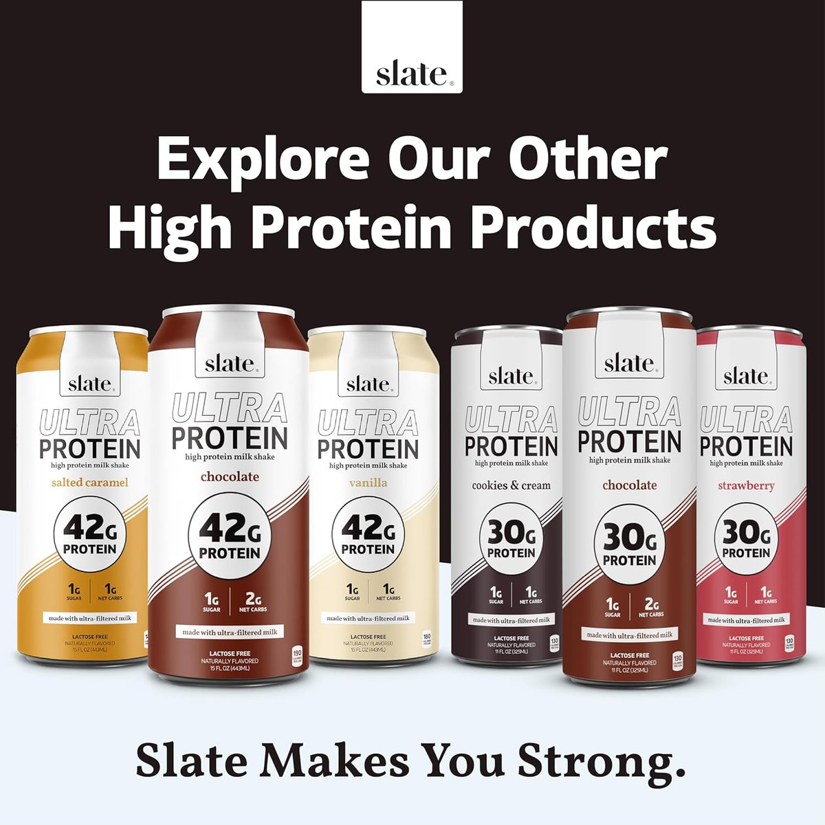 Slate Milk - High Protein Milk Shake - Core Variety Pack - Classic Chocolate, Dark Chocolate, French Vanilla - Lactose Free, 20g Protein, 1g Sugar, 100 Calories, 1-2g Net Carbs - 11 fl oz, 12 Cans