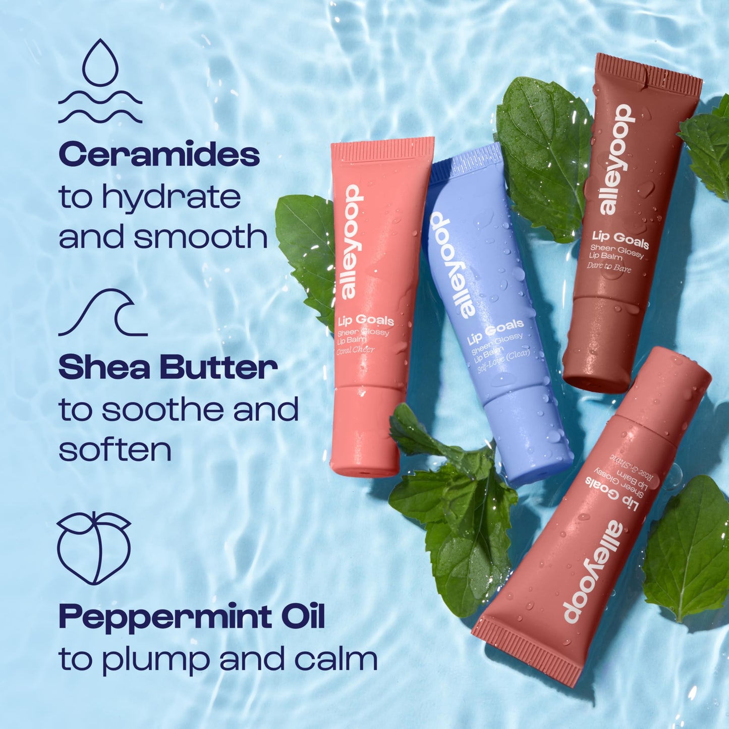Alleyoop Lip Goals – Moisturizing Lip Balm for Women, Hydrating Lip Care for Dry Lips with Clean Vegan Ingredients, Everyday Treatment for Smooth, Soft, Nourished Lips, Sheer Coral Pink
