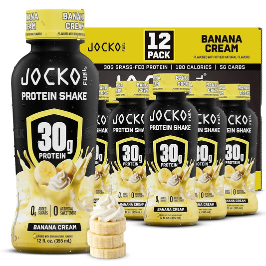 Jocko Fuel High Protein Shakes, Banana Cream, 12 fl oz | 12 Pack
