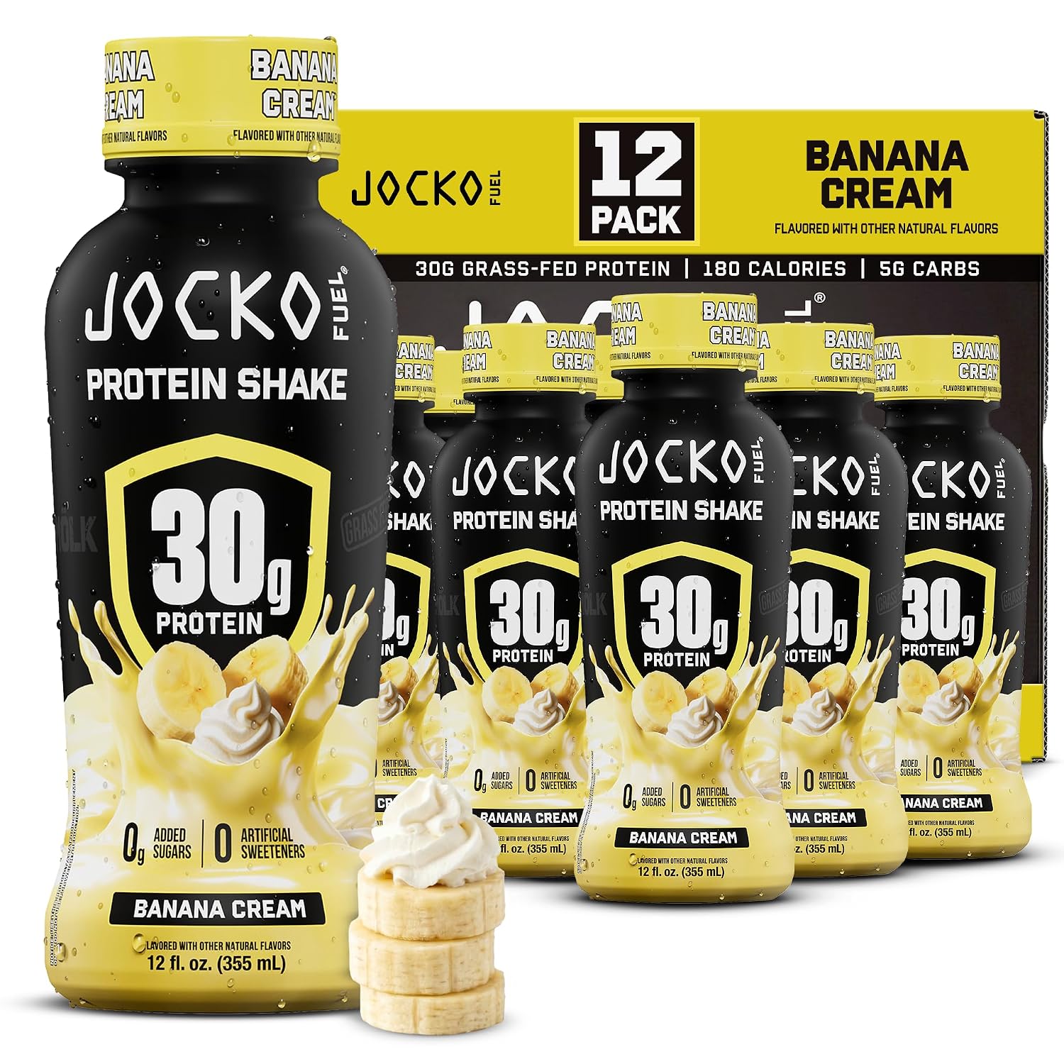 Jocko Fuel High Protein Shakes, Banana Cream, 12 fl oz | 12 Pack