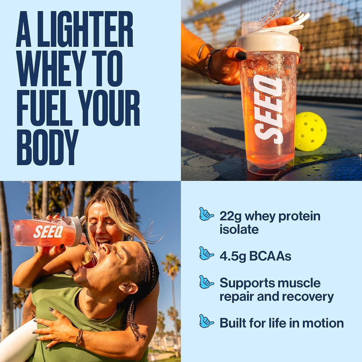 SEEQ Clear Protein Powder - Blue Razz Freeze - 22 Servings - 22g Clear Whey Protein Isolate - Zero Sugar - 0g Lactose - Allergen Friendly - GLP1 Support - Bone Health - Muscle Post Workout Recovery