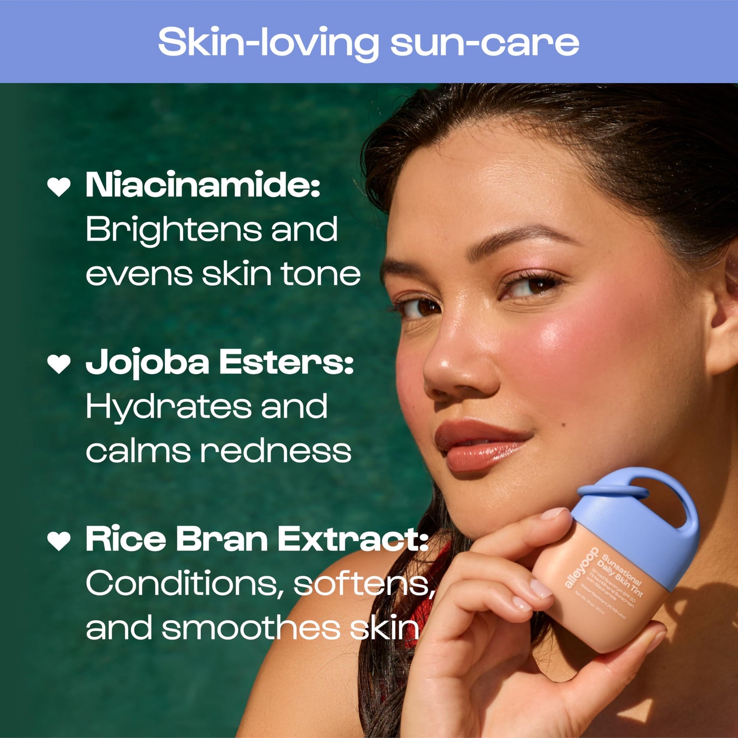 Alleyoop Sunsational Tinted Moisturizer SPF 50 for Face Broad Spectrum – 100% Mineral Face Sunscreen with Jojoba, Hydrating & Soothing Tinted Sunscreen, Vegan & Cruelty-Free (Glimmer)