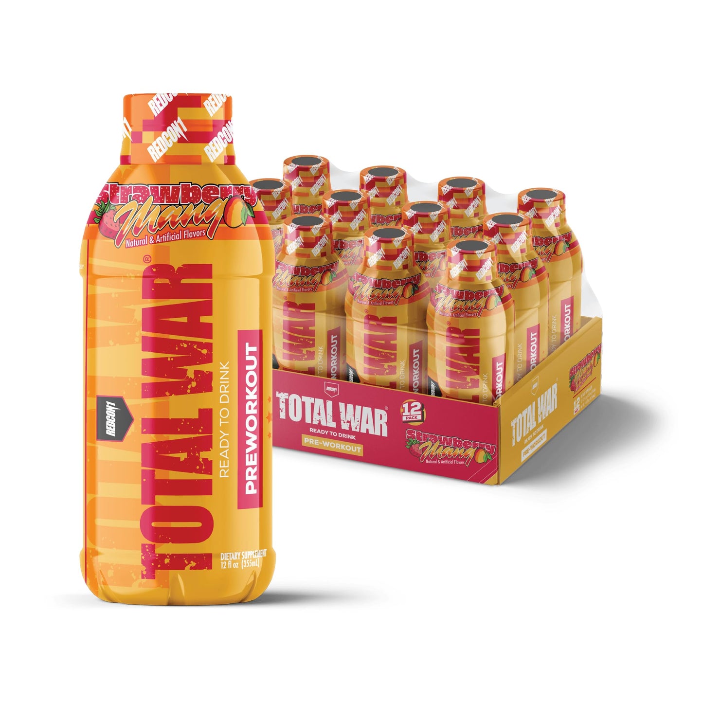 REDCON1 Total War Ready to Drink Pre Workout | Baja Bomb | 365mg Caffeine + Citrulline Malate + Beta Alanine | Zero Sugar (12 Pack)