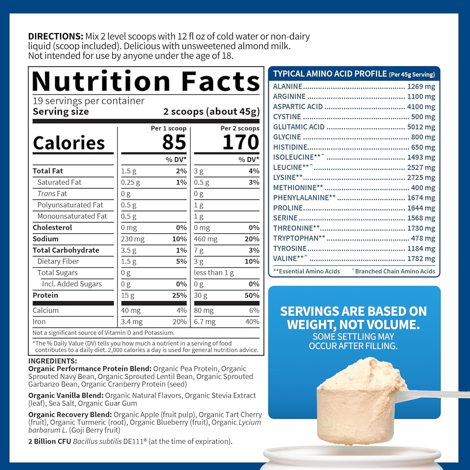Garden of Life Organic Vegan Protein Powder with Probiotics, BCAAs, NSF Certified, Gluten Free & Sport, Non GMO, Sport Protein Powder, 19 Servings, Vanilla