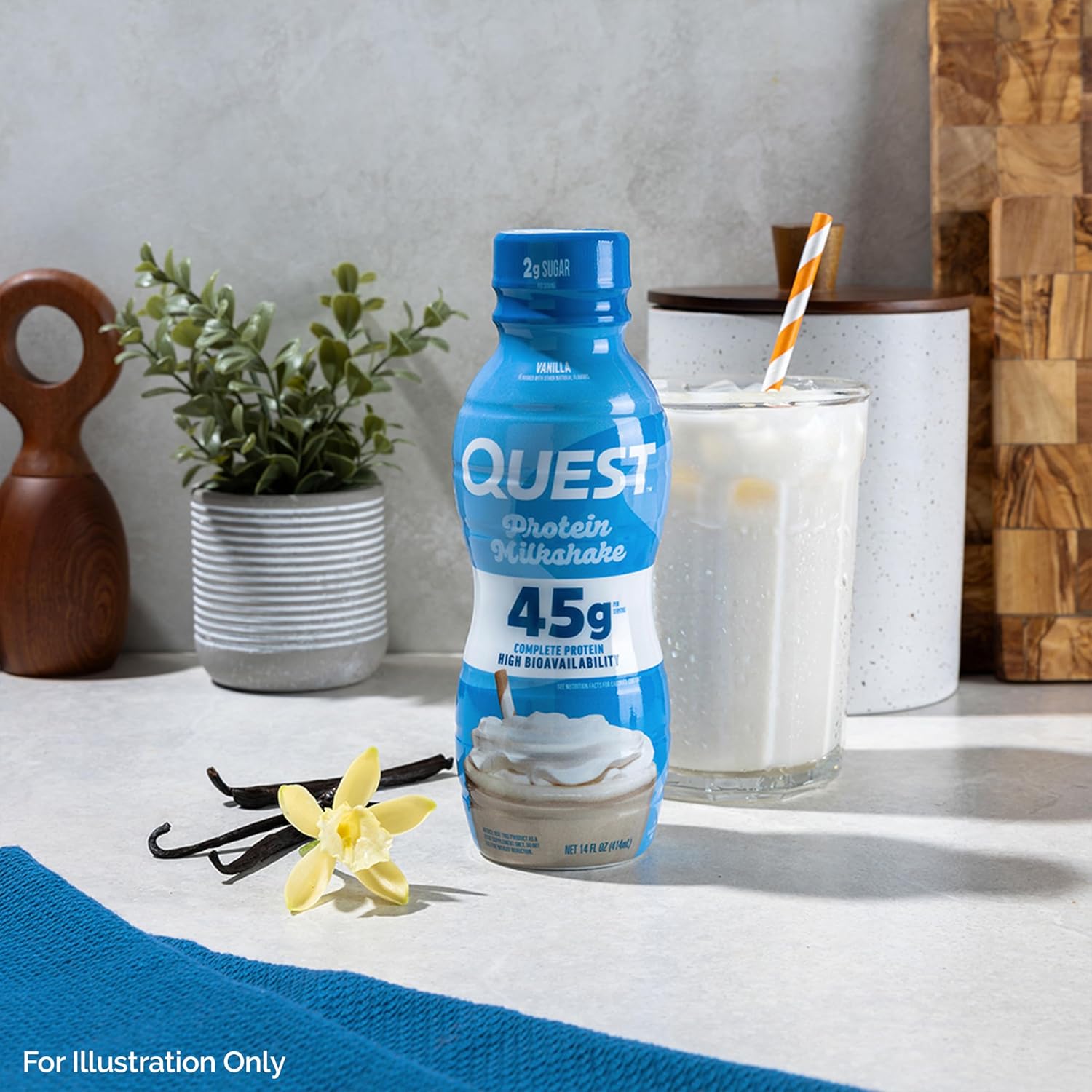 Quest Nutrition Vanilla Protein Shake, 45g Protein, 2g Sugar, 3g Net Carbs, Ready to Drink, Gluten Free, Bottle, 12 Count