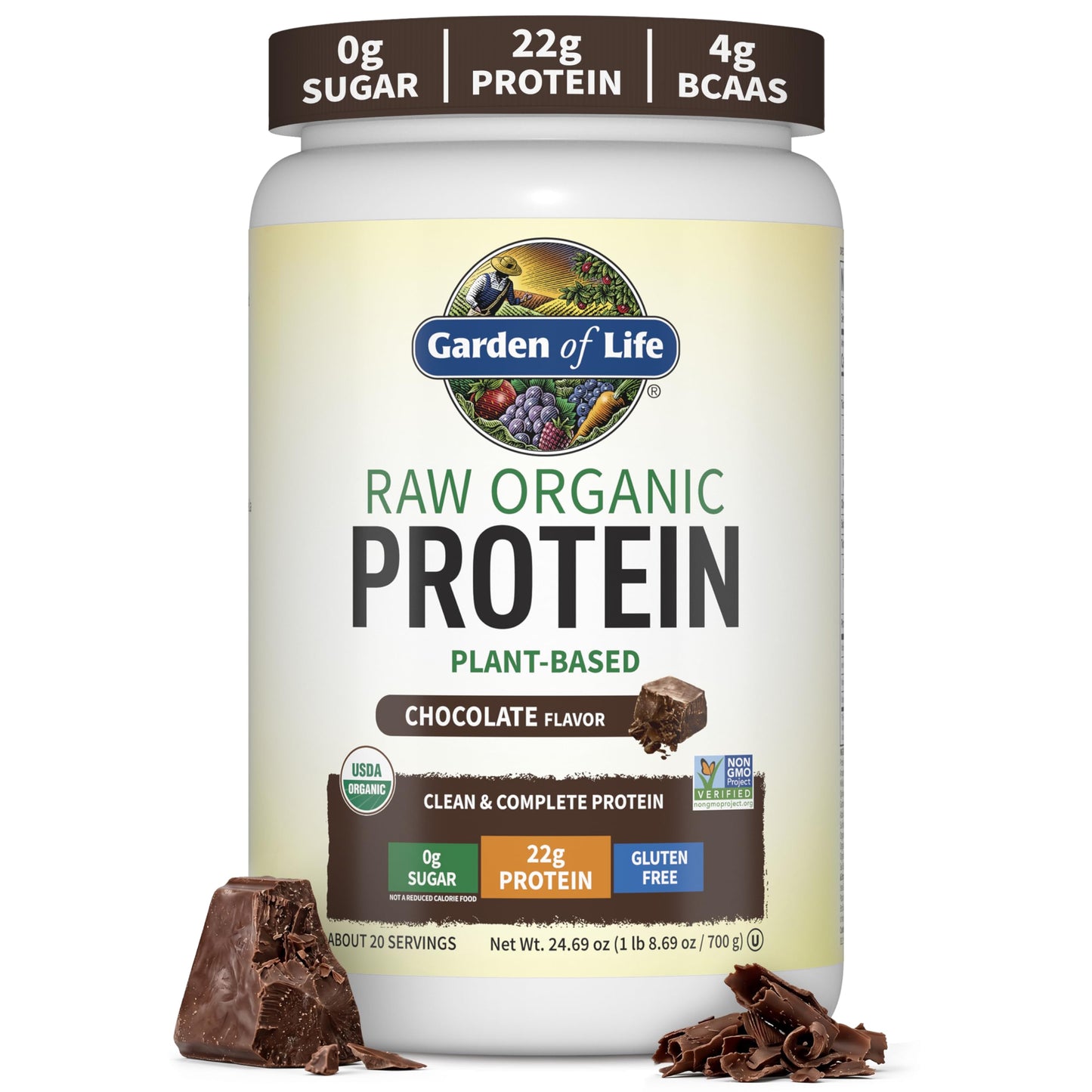 Garden of Life Organic Vegan Protein Powder, Plant Based & BCAAs, Organic Protein Powder with Probiotics & Enzymes, Non-GMO, Gluten-Free Lactose Free 1.2 LB