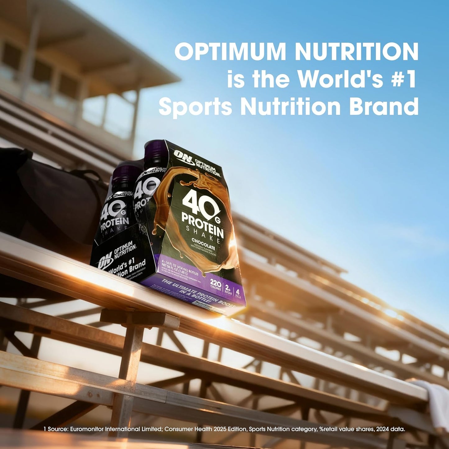 Optimum Nutrition 40g Protein Shake, Chocolate, 14 Fl Oz, 12 Ct | Naturally Flavored, On The Go Complete Protein Drink, Supports Muscle Recovery, 40g of Protein per Serving, Gluten Free