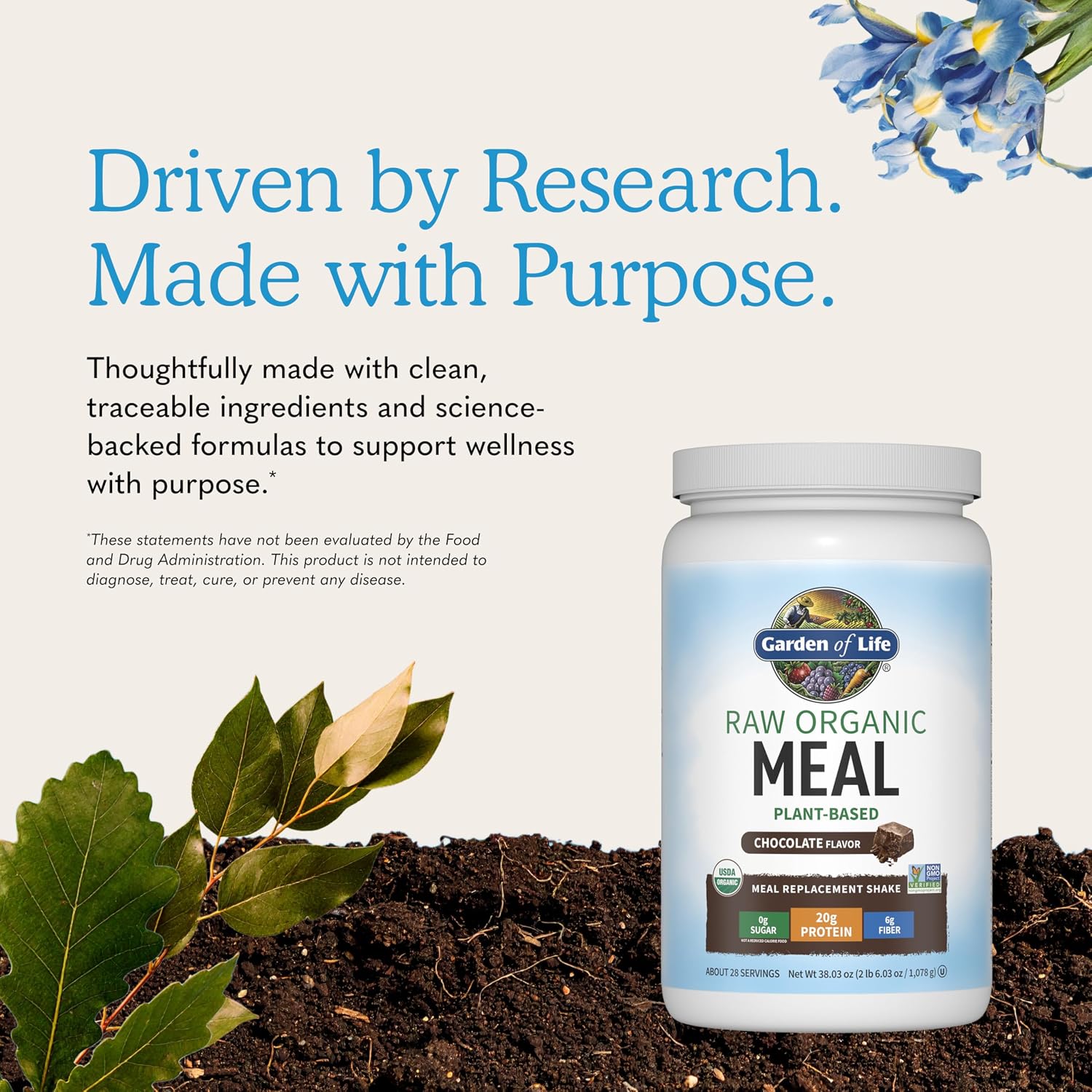 Garden of Life Raw Organic Meal Protein Powder, Chocolate, 28 Servings | Raw Organic, with Plant Based Pea Protein, Sprouts, Greens, Probiotics, Dairy Free 28 Servings