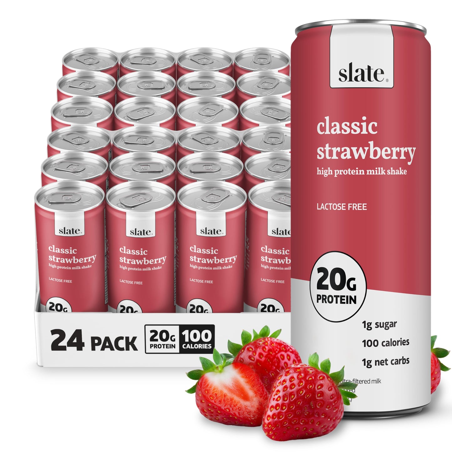Slate Milk - High Protein Milk Shake - Core Variety Pack - Classic Chocolate, Dark Chocolate, French Vanilla - Lactose Free, 20g Protein, 1g Sugar, 100 Calories, 1-2g Net Carbs - 11 fl oz, 12 Cans
